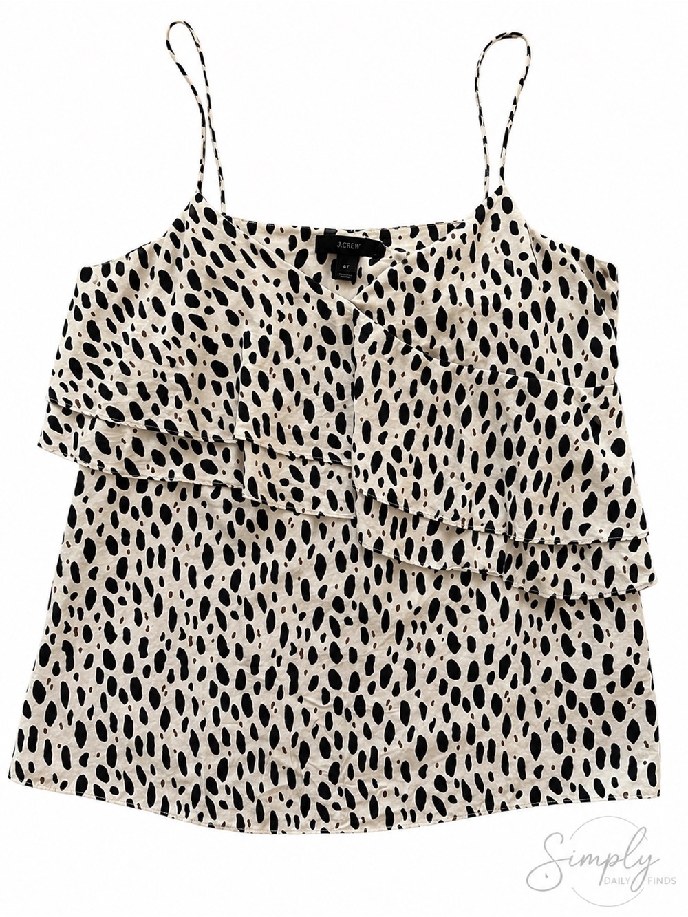 J.Crew 100% silk animal print ruffle cami tank top 6 tall spaghetti strap